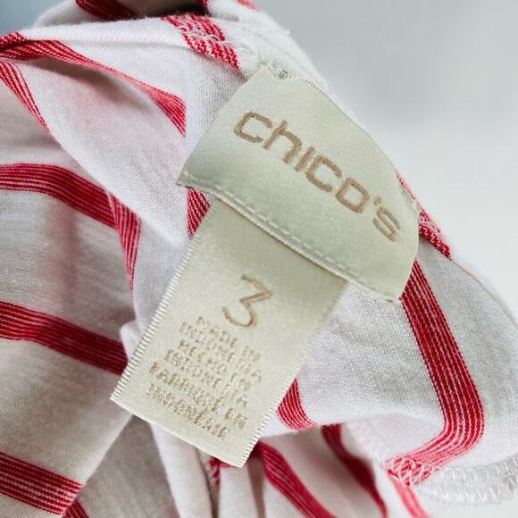 Chico's Size XL 16 3 Striped Cross-Back Slub Tee Top Red White Casual - Picture 3 of 4